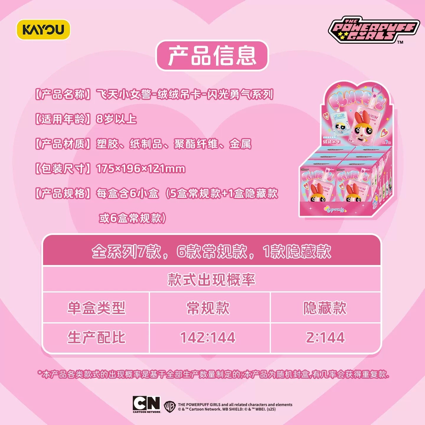 KAYOU Powerpuff Girls Fluffy Dangler Charms: Dazzling Courage Series Wave 1 One full box (contains 6 small boxes)卡遊飛天小女警絨絨吊卡