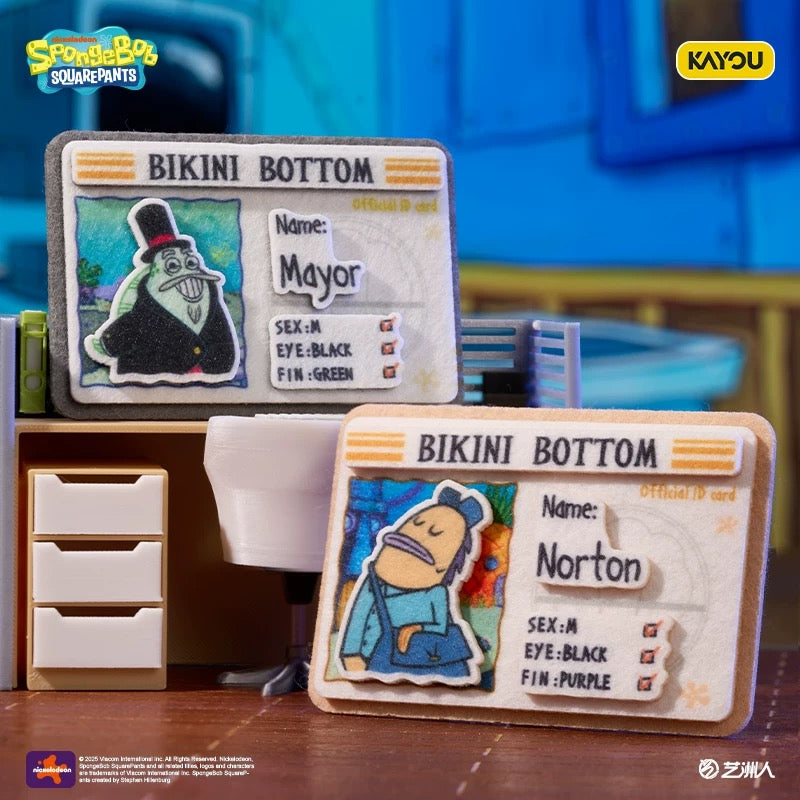 KAYOU SpongeBob Bikini Bottom - Mermaid Man & Barnacle Boy Identity Card Series Felt Badges | Official Authentic Merchandise One Full Box (Including 8 Mini Boxes)